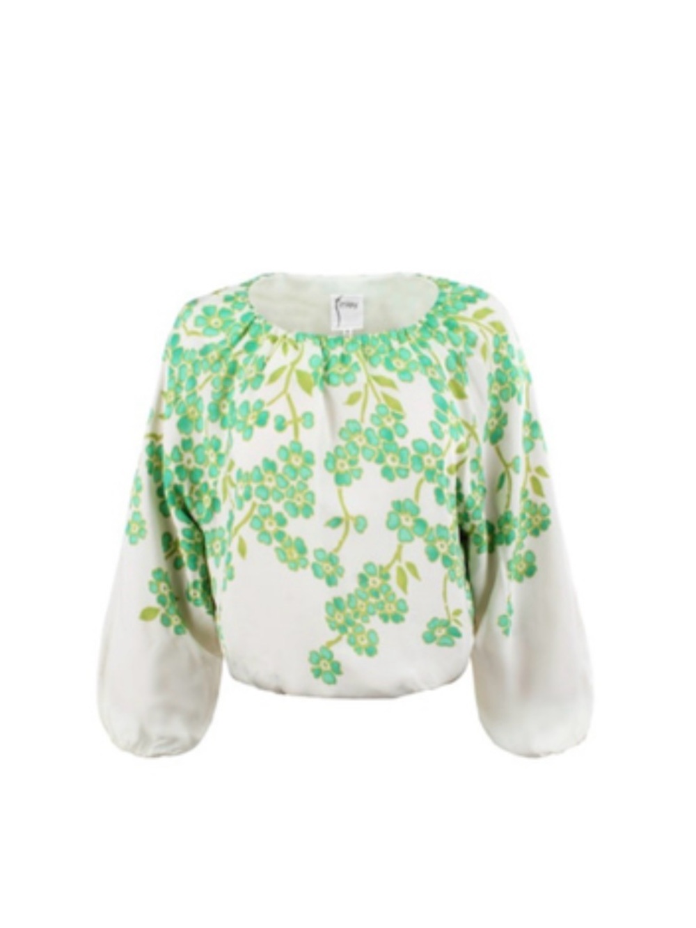 Finley White Blouse with Green Floral Print